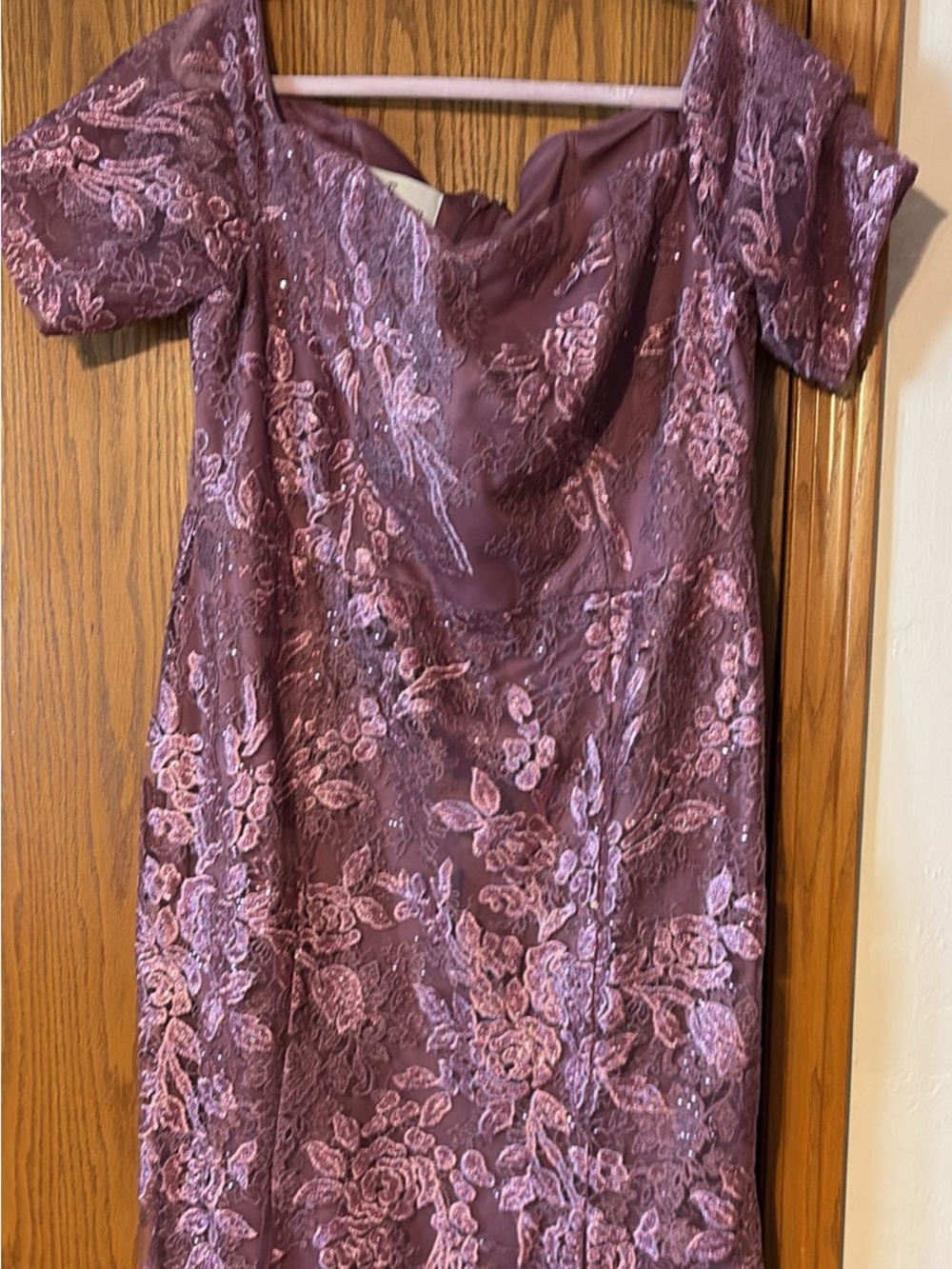 Embroidered Mauve Lace MOB or Evening Dress